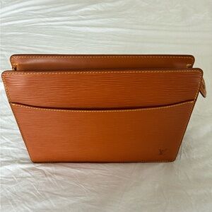 Authentic Louis Vuitton Epi Clutch ~ Vintage Saddle Color With Yellow Stitching